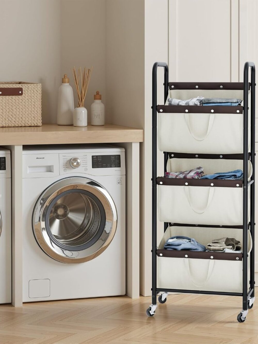 3 Tier Laundry Sorter, Laundry Basket with Wheels, Laundry Room Organization and - Picture 2 of 8